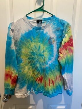 Santa Cruz Skateboards Blue Tie-Dye Long Sleeve Tee with Yellow & Red Accents